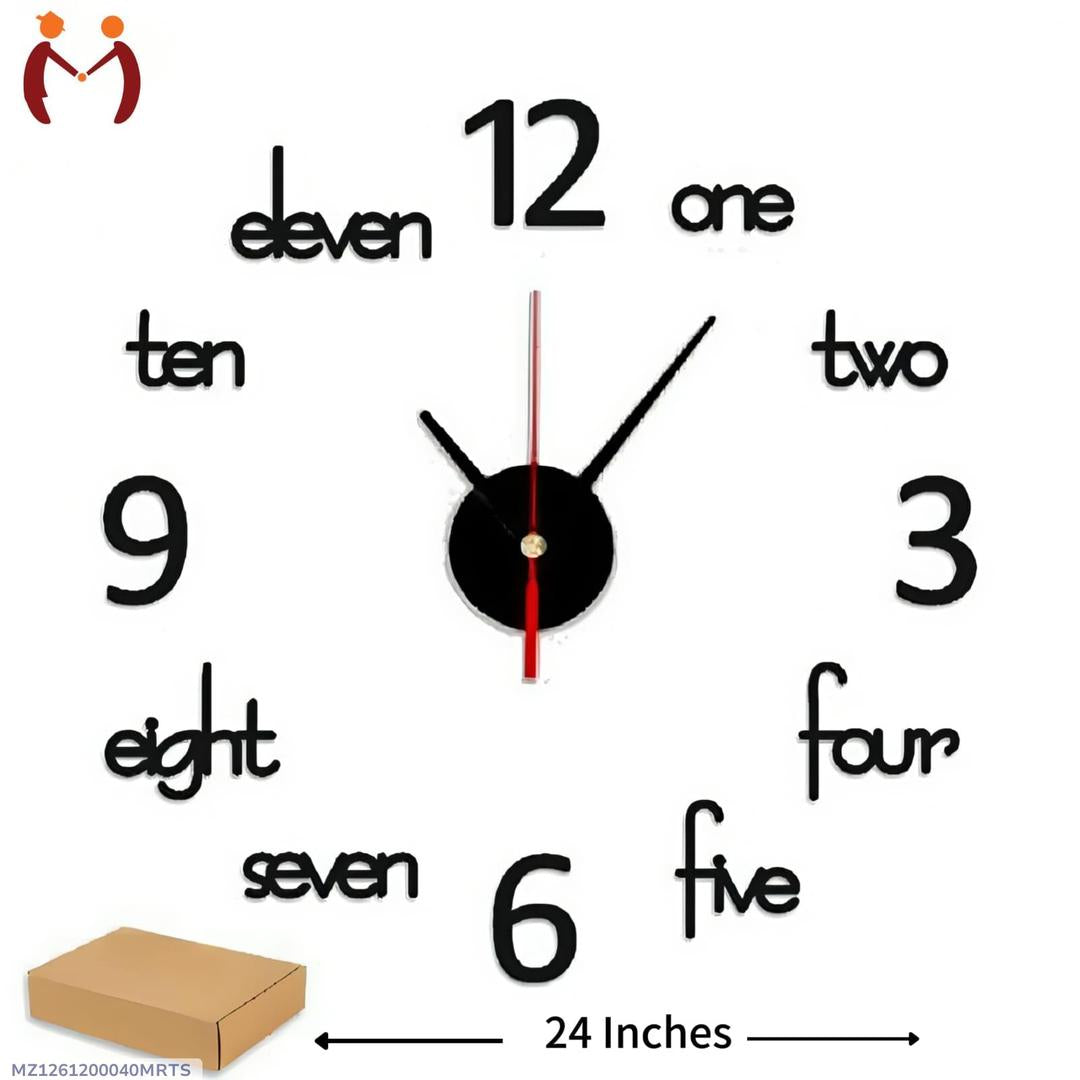 3D Wooden Wall Clock Black White 24"