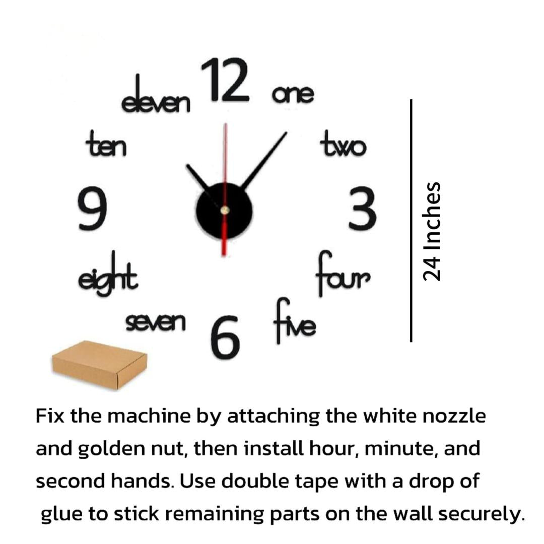 3D Wooden Wall Clock Black White 24"