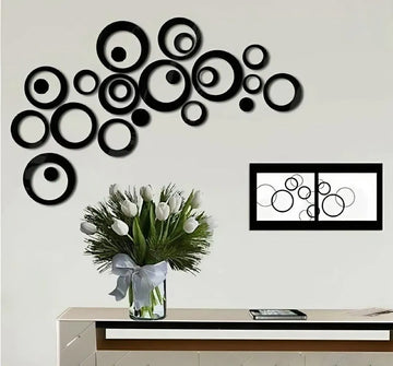 Black Abstract Circle Wall Art Set 24 Pcs Modern Decor