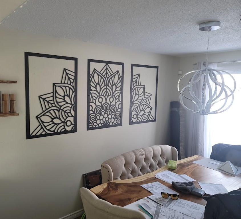 3D Laser Cut Mandala Wall Art Set Modern Black Wood 24"