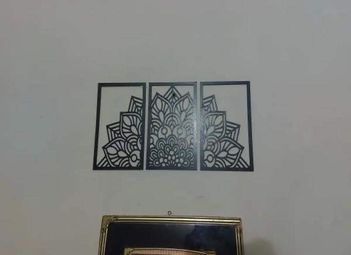 3D Laser Cut Mandala Wall Art Set Modern Black Wood 24"